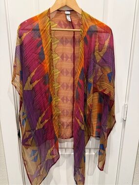 Chico's Rust, Burgundy & Mustard Patterned Kimono